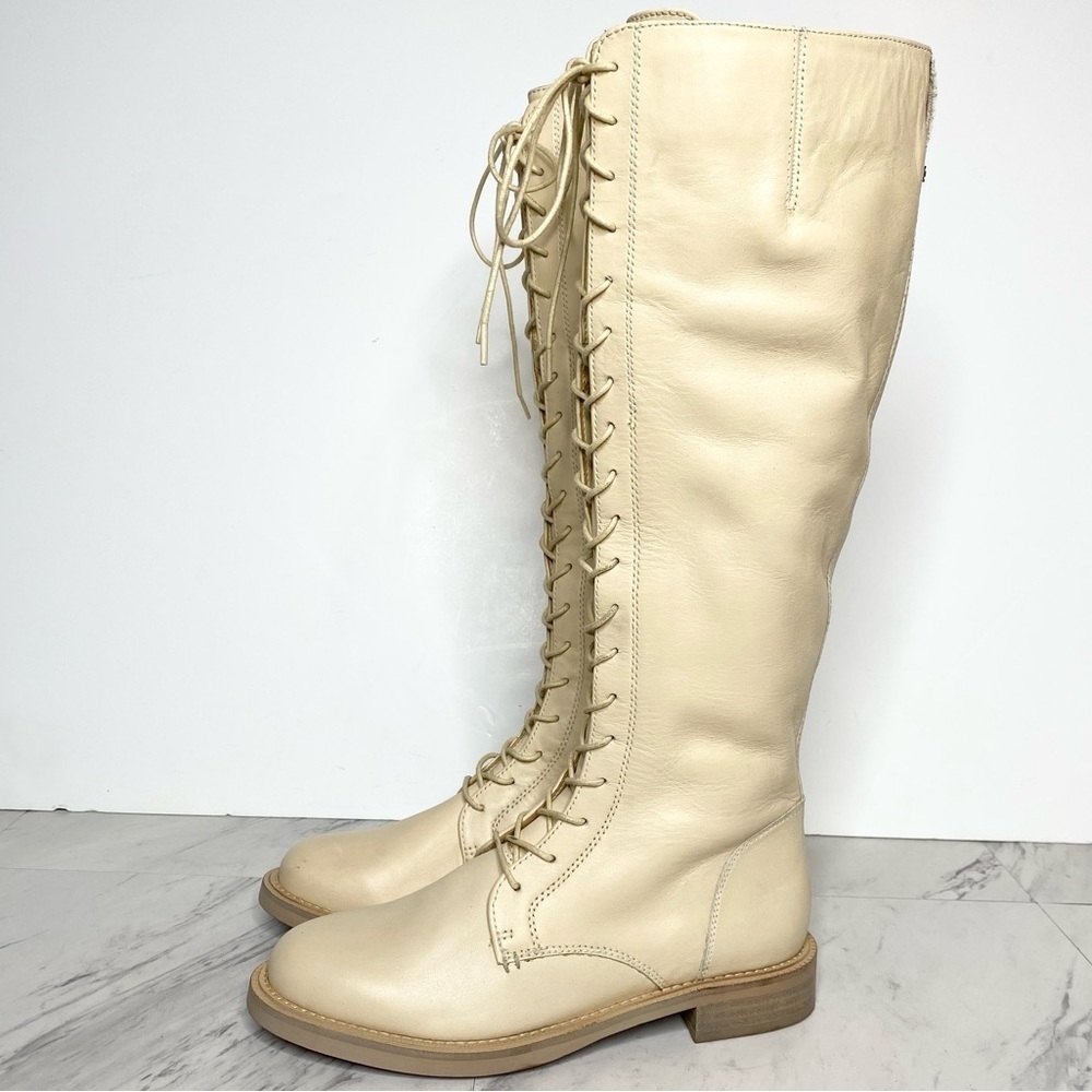 Sam Edelman Nance Lace Up Egg Shell Leather Tall Boot 6 1/2M